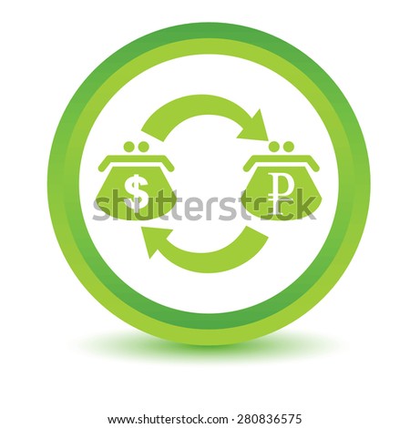 Green round volumetric icon with symbol of dollar-ruble exchange, isolated on white