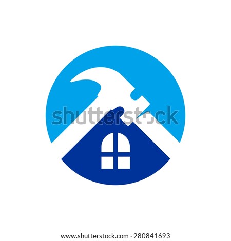 Silhouette of a house with a wrench and a hammer. Vector image.