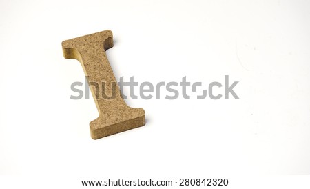 Single alphabet capital letter I wooden block. Isolated over the white background. Slightly defocused and close up shot. Copy space.