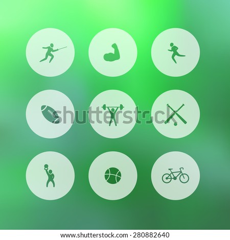 Sport, round icons on blur background, vector illustration, eps10, easy to edit
