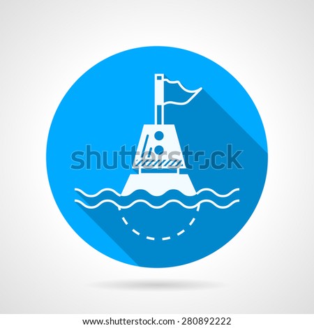 Blue flat round vector icon with white contour marine directional buoy on gray background. Long shadow design