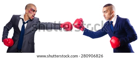 Two businessmen boxing isolated on the white