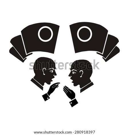 computer drawing,  vector, silhouette face profile, illustration of political debate, speakers, vote, elections