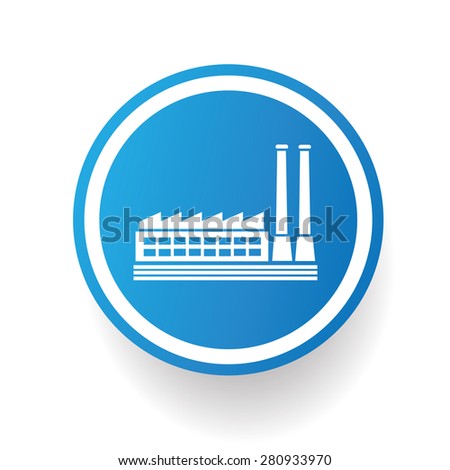 Factory,industry icon design on blue button,white background,clean vector