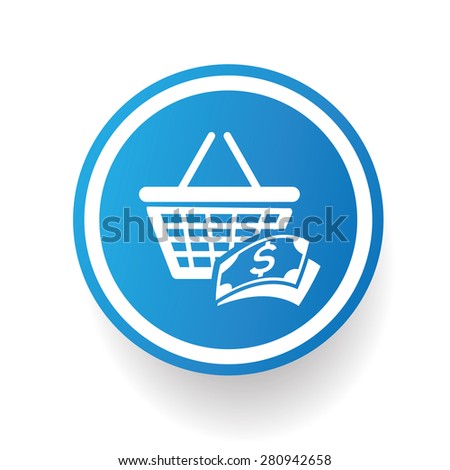 Basket icon on blue button,white background,clean vector