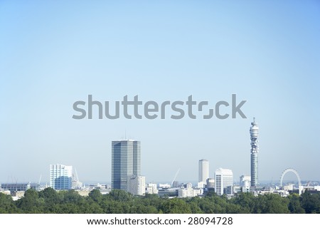 Cityscape With The BT Tower And Millennium Wheel, London, England