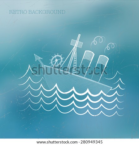 Vector illustration of blurred background for design. Ship at sea landscape. Sea adventure. Sea voyage. Travel design. Template for poster. Retro backdrop. Mesh blurred background. EPS 8.