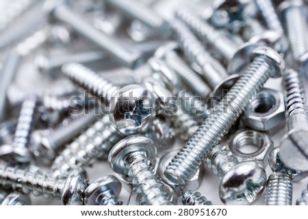 Macro Of A Big Tool Collection Of Various Iron Screws and Bolt Nuts #3 Royalty-Free Stock Photo #280951670