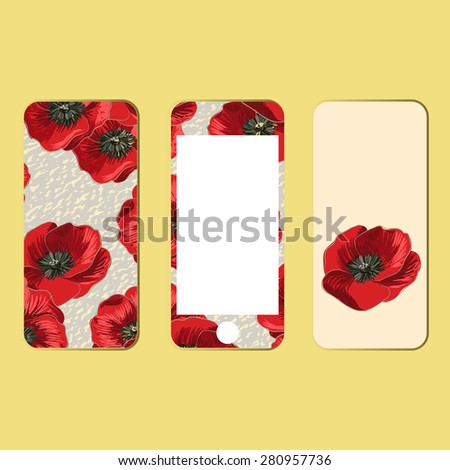 Mobile phone cover back and screen, pattern. Watercolor paint. Vector illustration, template for case.