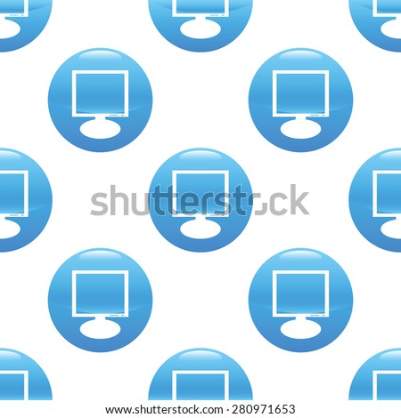 Round sign with image of monitor repeated on white background
