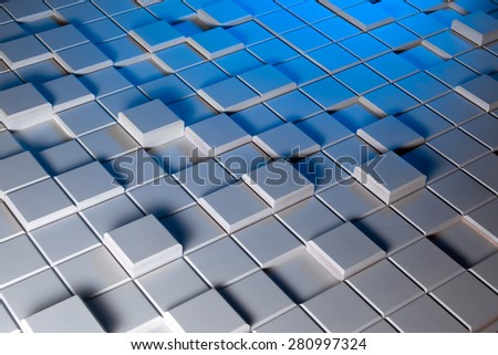White and blue background of regularly shaped wooden blocks
