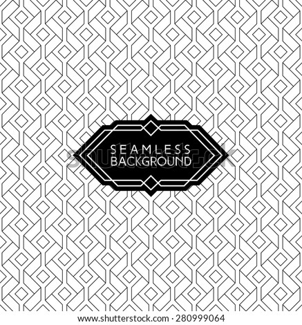 monochrome seamless arabic art deco black and white wallpaper or background with hipster label or badge