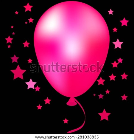 Vector illustration of Pink balloon with sparkles on a black backdrop.
