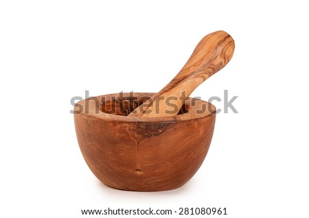 Mortar with pestle isolated on white background Royalty-Free Stock Photo #281080961