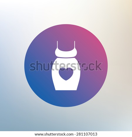 Pregnant woman dress sign icon. Maternity with heart clothing symbol Icon on blurred background. Vector