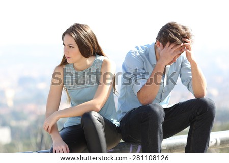 Bad girl arguing with her couple breakup concept with the city in the background Royalty-Free Stock Photo #281108126