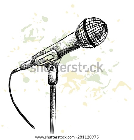 Sketch microphone on a white background with blots