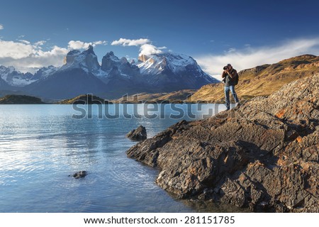 Photographer in the National park Torres del Paine, Patagonia, Chile