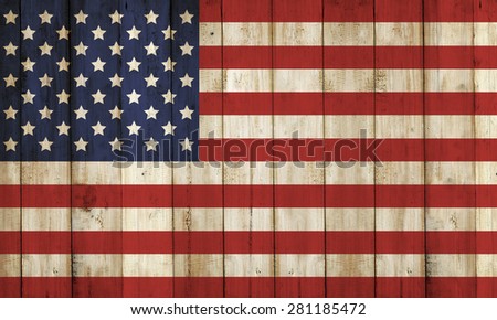 Wooden fence with USA flag pattern. Independence day concept