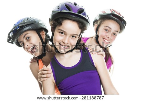 portrait of girl on rollers skating isolated on white background