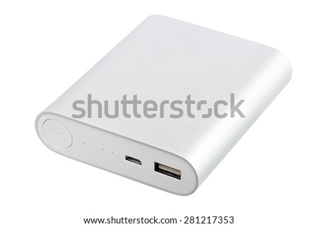 Portable power bank for charging mobile devices Royalty-Free Stock Photo #281217353