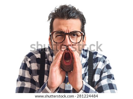 Man shouting over white background  