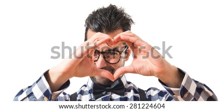 Posh boy making a heart with his hands 