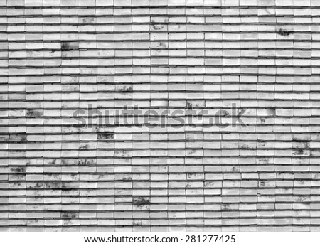 Art tile roof at Thai temple, monochrome, white and black color for background