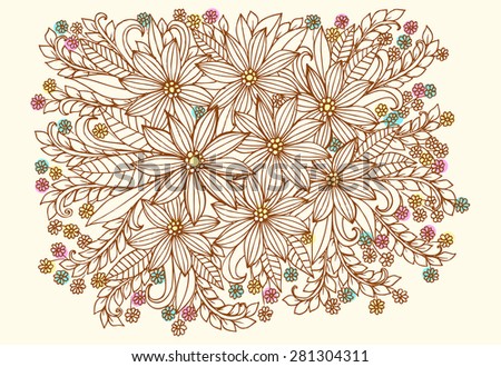 Floral doodles. Beautiful bouquet of wild flowers.