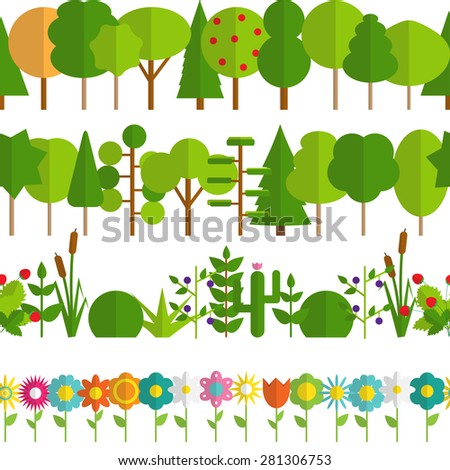 Paper Trendy Flat Trees and Flowers Seamless Pattern Vector Illustration EPS10