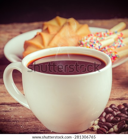 cup of coffee and cookie,vintage color