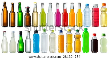 collection of various cold beverage bottles Royalty-Free Stock Photo #281324954