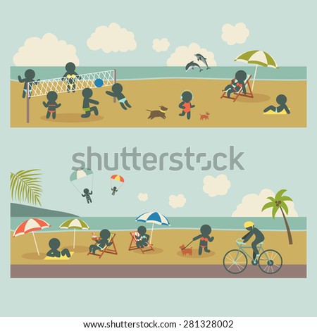 Set icon vacation people on the sea. Vector illustration