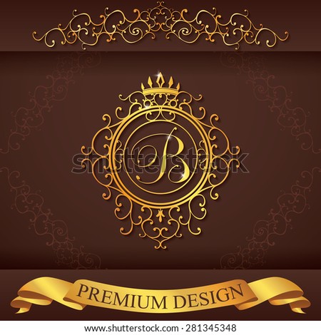 Letter B. Luxury Logo template flourishes calligraphic elegant ornament lines. Business sign, identity for Restaurant, Royalty, Boutique, Hotel, Heraldic, Jewelry, Fashion, vector illustration.