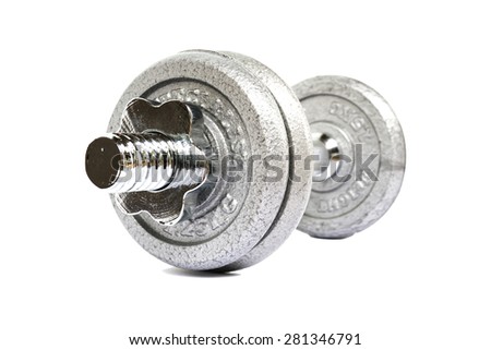 Chrome dumbbell isolated on white background. clipping path in picture.