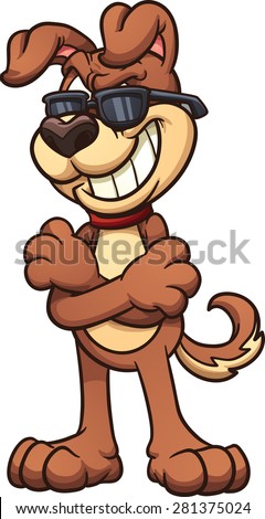 Cool cartoon dog wearing shades. Vector clip art illustration with simple gradients. All in a single layer.