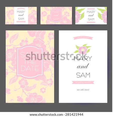 Set of vintage vector card templates. Can be used for Save The Date, baby shower, mothers day, valentines day, birthday cards, invitations. 