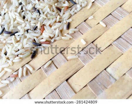 Brown rices with bamboo backgrounds