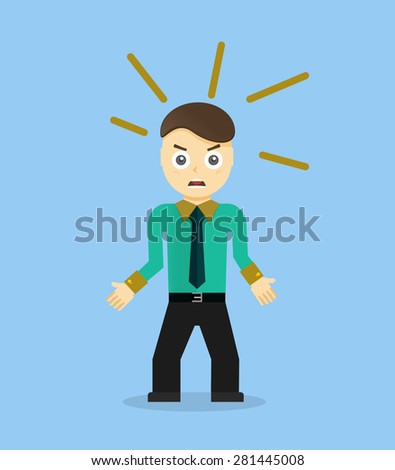 Angry young cartoon businessman or office worker. Flat design. Vector illustration
