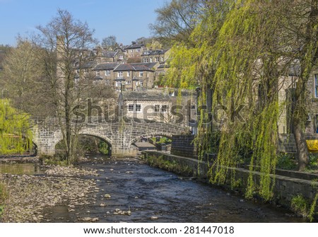 The pretty tourist town of Hebden Bridge in the South Pennine region of West Yorkshire Royalty-Free Stock Photo #281447018