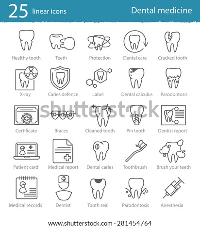 Vector dental medicine  thin line icons set for web design, application or infographics Royalty-Free Stock Photo #281454764