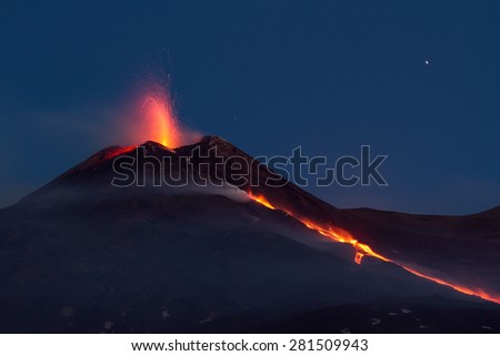 Volcano Eruption. Mount Etna eruption Royalty-Free Stock Photo #281509943