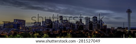 Twilight over Denver Colorado skyline