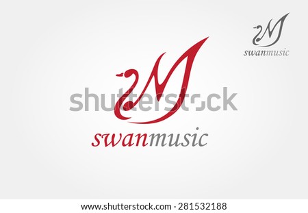 Swan Music Vector Logo Template. This is a swan logo incorporate with the letter of M, but we can also looking as two swan wings.