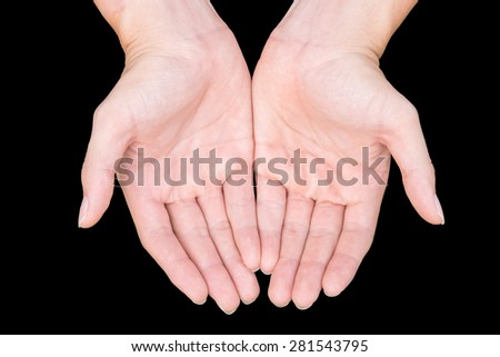 Open palm gesture. isolated on black background