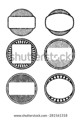 Set of 6 unusual templates for rubber stamps. Grunge vector illustration.