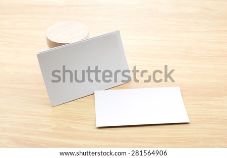Blank Business card Mock up with blank wooden round piece, Business corporate identity presentation, Clipping path on business card