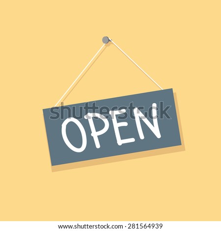 Open hanging sign isolated, vector illustration