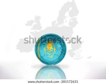 euro coin with kazakh flag on the european union map background