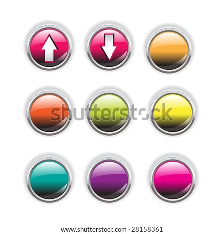 Glowing metallic web button isolated on a white background for designer use